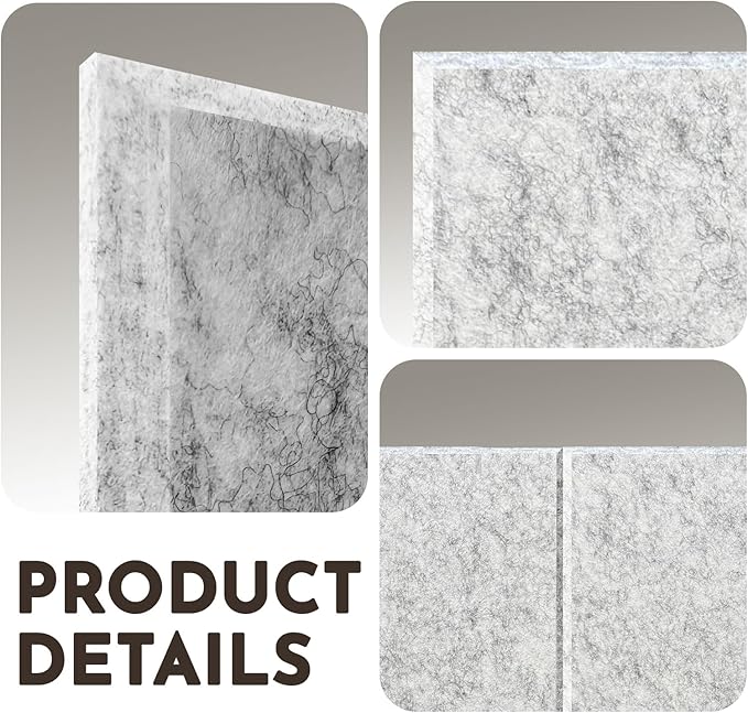 MISSDAY Light Grey Acoustic Wall Panel Large Felt Bulletin Board 48" x 36" Cork Board for Wall, 12-Pack Boards with 72 Adhesive Tabs, 50 Pins, Pin Board for Home Office Classroom Soundproof Wall Tile