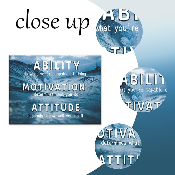 PSYYSP Inspirational Canvas Wall Art Motivational Ability Attitude Painting Ocean Picture Poster Positive Motto Office Quotes Print Artwork for Living Room Bedroom Framed Ready to Hang [40''Wx 30''H]