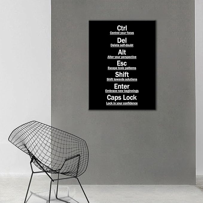 Inspirational Wall Art Office Decor for Men Ctrl Alt Del Motivational Discipline Canvas Poster Inspiring Painting Print Wall Pictures for Living Room Gym Office Stretched and Framed [18''Wx24''H]