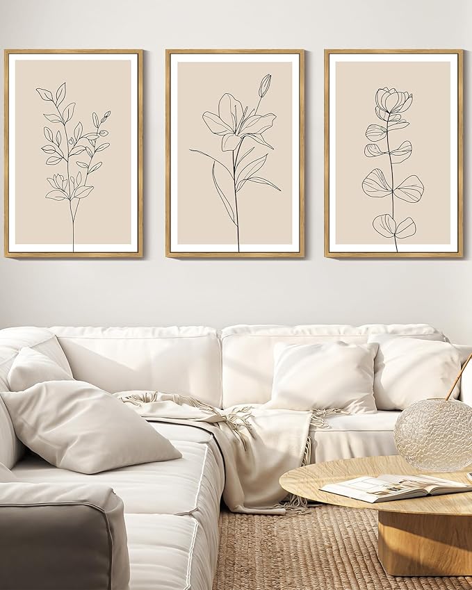 Drsoum Flower Wall Art Vintage Floral Minimalist Wall Hanging Decor Bohemain Botanical Prints Artwork for Bedroom Living Room Hallway 24x36in Natural Framed