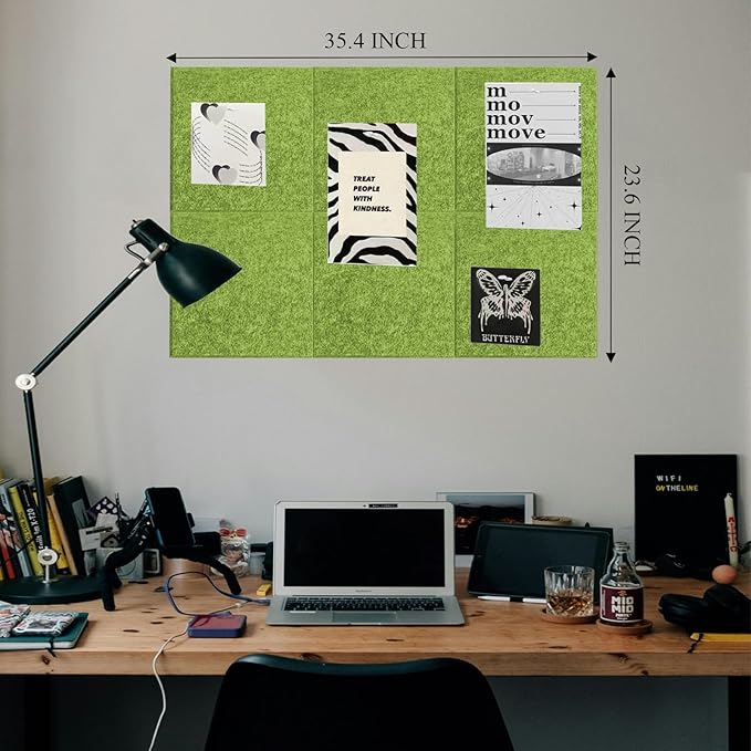 Green Felt Cork Tiles, 24" x 36" Large Cork Board, Bulletin Board for Christmas Decorations, 6 Pack Felt Boards with 30 Pushpins, Cork Boards for Office, Classroom, Home