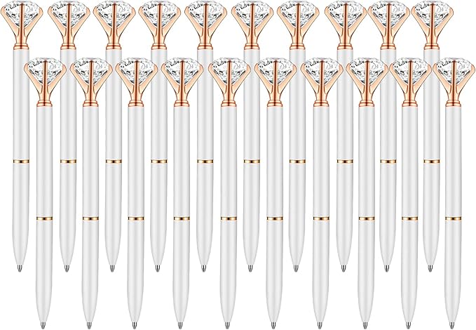 PASISIBICK White Diamond Pens Pack of 20 Bling Diamond Gem Pen Décor Gifts for Women Bridesmaid Coworkers Bulk Crystal Metal Ballpoint Pens Black Ink(20 PCS White)