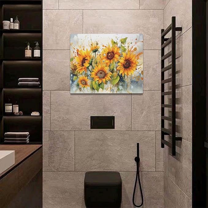 yerretin Sunflower Wall Art Watercolor Pictures Wall Decor Rustic Sunflower Canvas Farmhouse Print Artwork Home Decorations for Living Room Bedroom Bathroom Office Framed 20"x16"