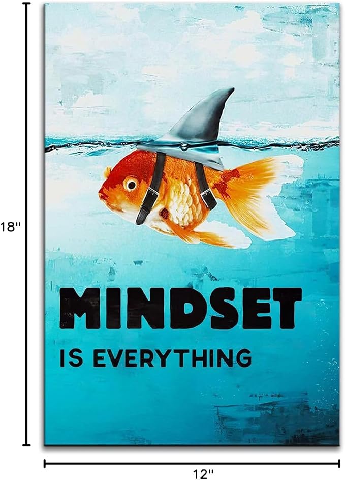 Mindset is Everything Canvas Wall Art Motivational Painting Inspirational Entrepreneur Quotes Picture Poster Print Artwork for Bedroom Office Home Decor Framed Ready to Hang [12''W x 18''H]