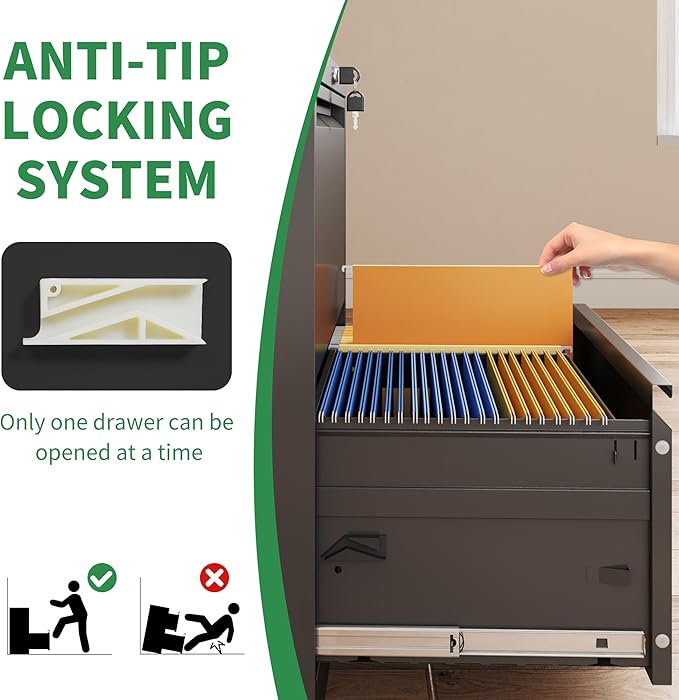 2 Drawer Lateral File Cabinet with Lock