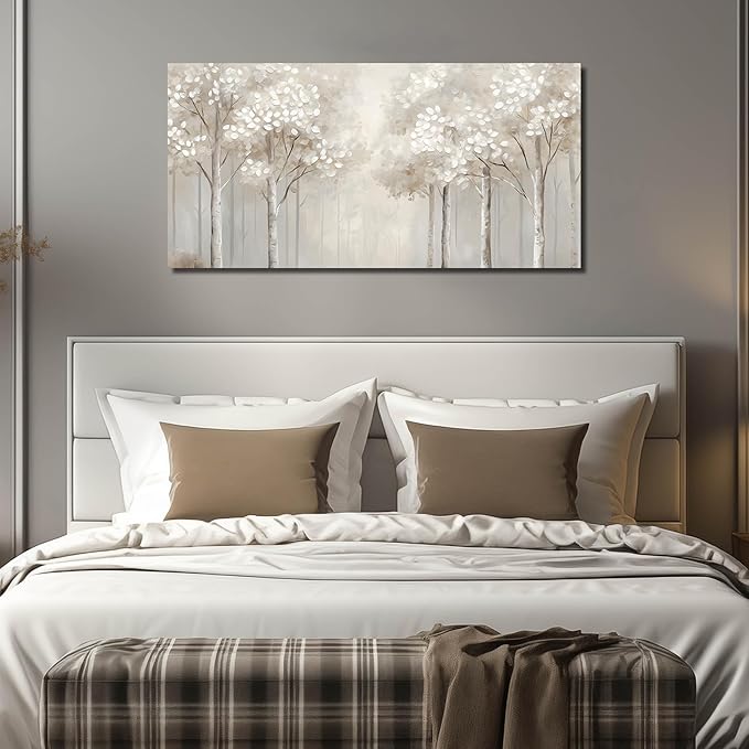ANCXWOTER Large Forest Wall Art for Living Room White Misty Birch Tree Picture for Bedroom Office Modern Landscapes Canvas Prints Ready to Hang 24x48 Inch