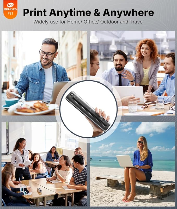 Rongta Portable Printer Wireless for Travel, Bluetooth Inkless Thermal Printers for 8.5" x 11" US Letter & A4 Size, Compatible with Android iOS Phone Mac Windows Laptop for Office & Home (Gray)