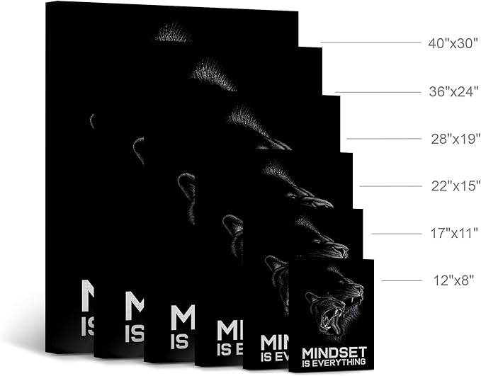 Smile Art Design Mindset is Everything Cat and Lion Sketch Drawing Art Motivational Wall Art Canvas Print Inspirational Entrepreneur Quote Canvas Print Modern Office Decor Gift Ready to Hang 12x8