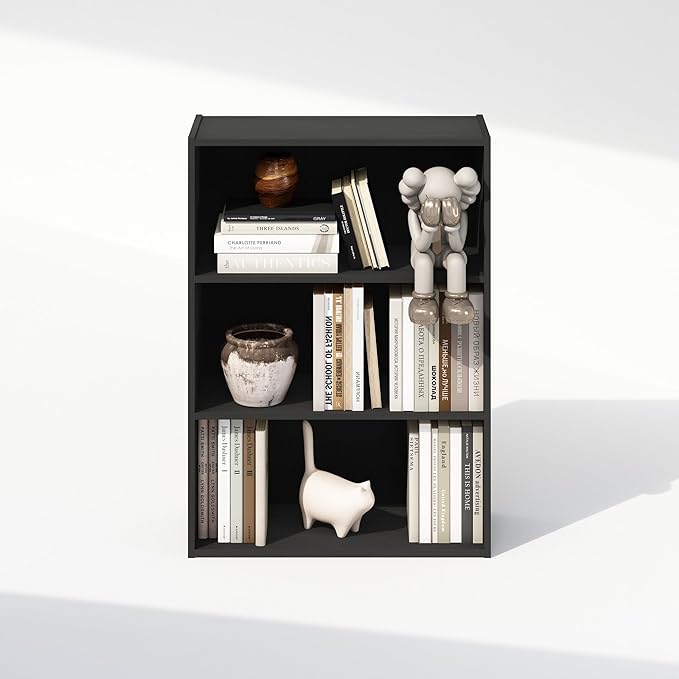 Furinno Simple Book Shelf, 3-Tier Bookshelf, Storage Shelves Bookcase, 9.7 x 23.7 x 31.5, for Living Room, Bedroom, Home Office, Americano