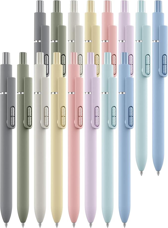 16 Pack Black Pens - 1.0mm Medium Point Ballpoint Pens | Smooth Writing Retractable Black Ink Pen for Nurses, Women, Adults, School, Office (Morandi-16pcs)