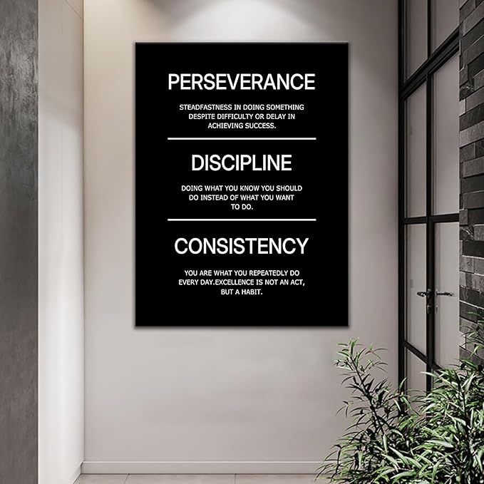 Inspirational Discipline Canvas Wall Art Office Decor Motivational Success Entrepreneur Quotes Positive Sign Picture Artwork for Modern Home Living Room Gym School Ready to Hang [30''Wx 40''H]