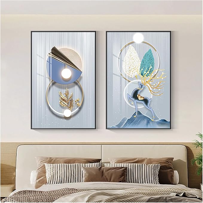 Wall Art for Office Framed Decorative Oil Painting Set Posters for Room Decorative Modern Artwork Ready to Hang 2 Pieces,J,15.7 * 11.8in