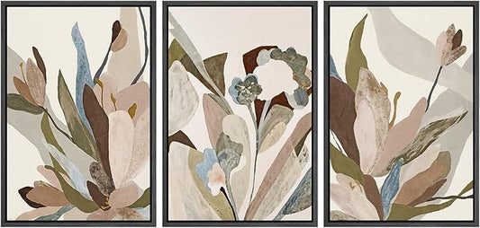 SIGNWIN Framed Canvas Print Wall Art Set Botanical Abstract Earthy Neutral Floral Illustrations Modern Art Decorative Boho Relax/Zen Nordic for Living Room, Bedroom, Office - 16"x24"x3 Black