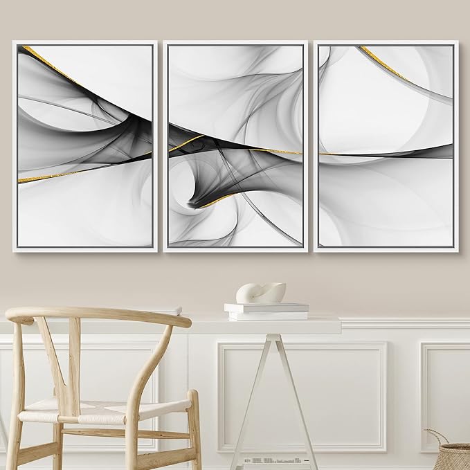 SIGNWIN Framed Canvas Print Wall Art Set 3D Geometric Smoke Wave Landscape Abstract Shapes Illustrations Modern Art Decorative Nordic Zen Chic for Living Room, Bedroom, Office - 16"x24"x3 White