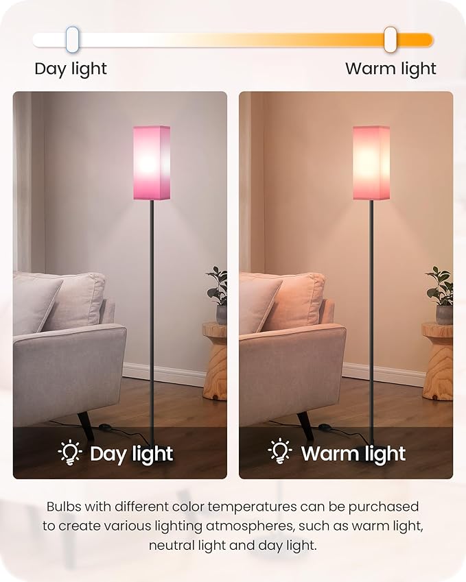 2 Pack Floor Lamp, Pole Lamp with Foot Switch, Modern Standing Lampshade, Minimalist Freestanding Lamp (Bulb Not Included), for Living Room, Bedroom Office, Black and Pink P07LDP205