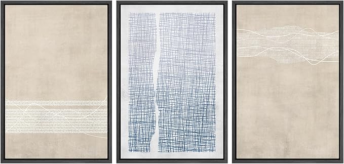SIGNWIN Framed Canvas Print Wall Art Set Tan Blue Geometric Landscape Abstract Shapes Cozy Neutral Modern Art Decorative Boho Relax/Zen Nordic for Living Room, Bedroom, Office - 16"x24"x3 Black