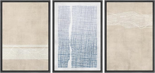 SIGNWIN Framed Canvas Print Wall Art Set Tan Blue Geometric Landscape Abstract Shapes Cozy Neutral Modern Art Decorative Boho Relax/Zen Nordic for Living Room, Bedroom, Office - 16"x24"x3 Black