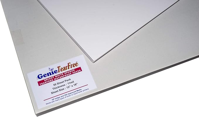 Genie Tearfree Waterproof Laser Printer Paper, 12 X 18, 11 Mil business card paper for printer 50 Sheets