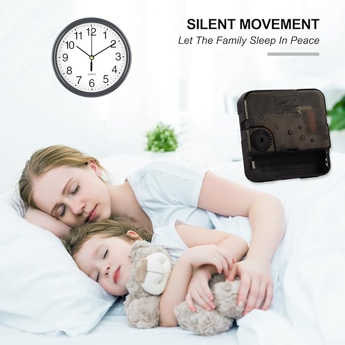 Silent Wall Clock Non Ticking, 6 Inch Wall Clocks Battery Operated, Small Analog Clock for Bedroom Home Office Kitchen Bathroom School, Easy to Read(Gray)