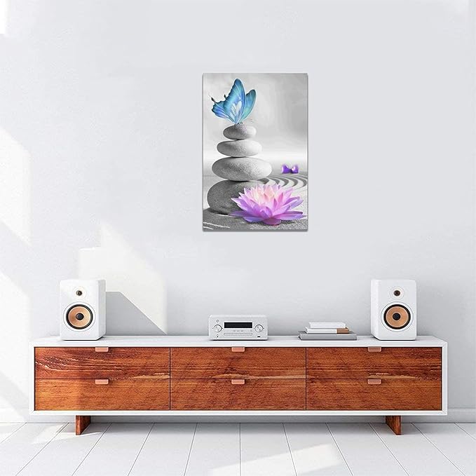 yerretin Stone Wall Art Zen Lotus Pictures Wall Decor Flower Canvas Spa Yoga Meditation Print Artwork Home Decorations for Living Room Bedroom Bathroom Office Framed 16"x24"
