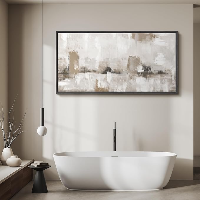 SIGNFORD Extra Large Framed Canvas Neutral Abstract Landscape in Earthy Tones Illustrations Modern Art Calm Warm for Living Room, Bedroom, Office - 60"x30"