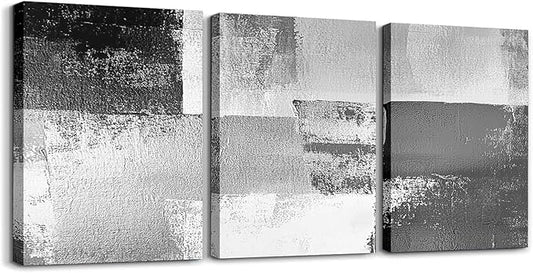 jejeloiu 12"x16"x3pcs Abstract Oil Painting Office Decorations Artwork Posters Abstract Art 3 Piece Canvas Wall Art for Living Room Bedroom Gray Modern Picture Wall Decor