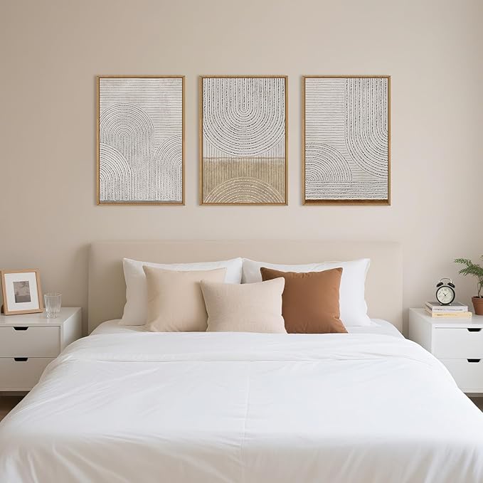 Large Neutral Spiral Circles Framed Canvas Wall Art,Boho Beige Geometric Wall Decor,Modern Abstract Arch Artwork,Mid Century Minimalist Art Print for Living Room,Bedroom,Office- 24"x36"x3