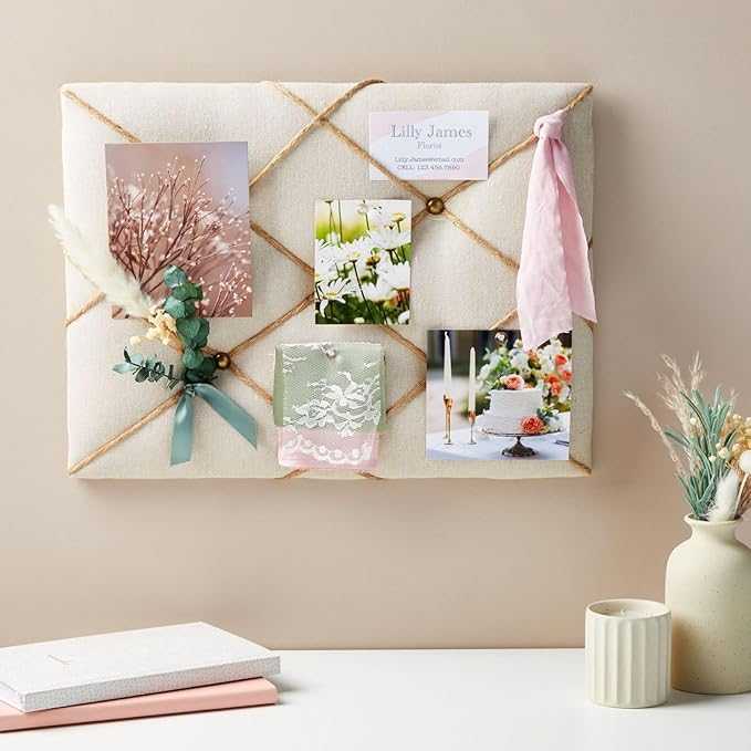 Farmlyn Creek Rectangular Fabric Bulletin Board - Picture Board for Photos - Farmhouse Style & Office Wall Decor - 16 x 12 in, Beige (Pack of 2)