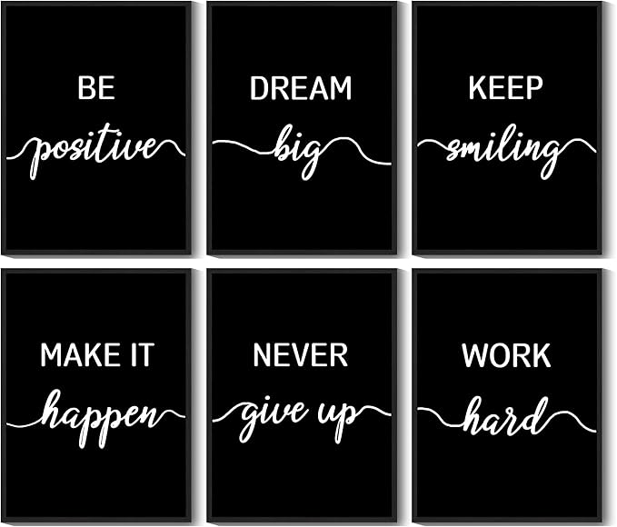 KUVIOKE Inspirational Office Wall Decor Motivational Quotes Framed Wall Art Encouraging Positive Affirmations Sayings for Kids Classroom Bedroom Ready to Hang Set of 6, 11x14in (Black Framed)
