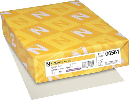 Neenah Paper Classic 8 1/2-inch x 11-inch 24 lbs. Laid Writing Imaging Paper, Antique Gray, 500/Ream (06561)