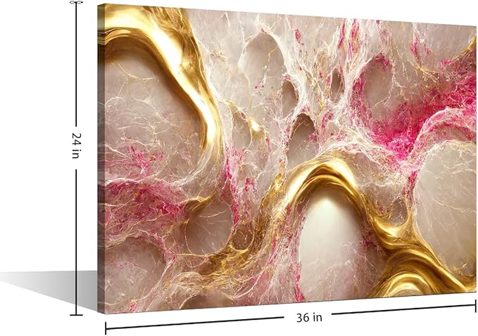 Canvas Wall Art for Living Room Decor Modern Abstract Artwork 1 Panel Canvas Art Gold and Pink Poster Prints on Canvas for Lady Bedroom Home Wall Decor Stretched and Framed Ready to Hang 36x24 in