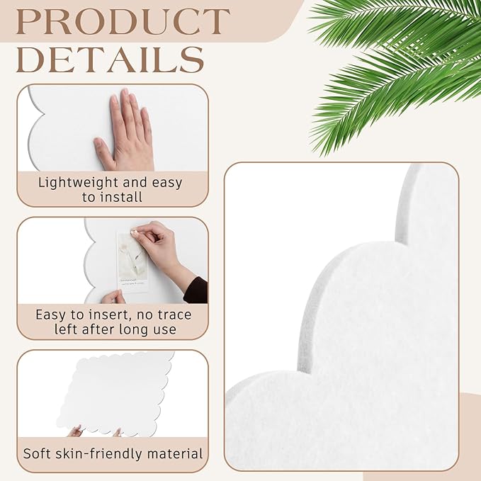 Scalloped Felt Bulletin Board Foldable Pin Cork Board Alternative for Wall Foldable Picture Vision Self Adhesive Bulletin Decorative (White,36 * 24 Inch)