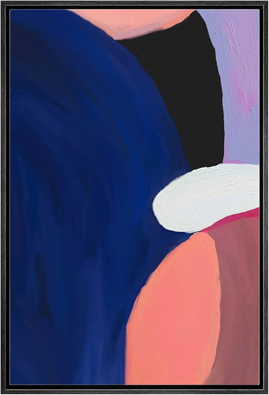 MUDECOR Framed Canvas Print Wall Art Blue Purple Paint Stroke Collage Abstract Shapes Illustrations Minimalism Decorative Relax/Zen Colorful Nordic for Living Room, Bedroom, Office - 24"x36" Black