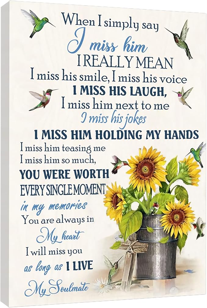 RCVTVPV When I Simply Say I Miss Him Wall Art My Soulmate Poster Hummingbird Canvas Wall Art For Home Office Framed Ready to Hang 16"x20"