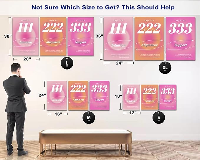 Colorful Gradient Aura Angel Numbers Poster Canvas Print Artwork Room Decor for Bedroom Aesthetic, 3 Piece Framed Inspirational Minimalist Art Paintings Decor for Bedroom Office 20"x30" x 3 Pcs