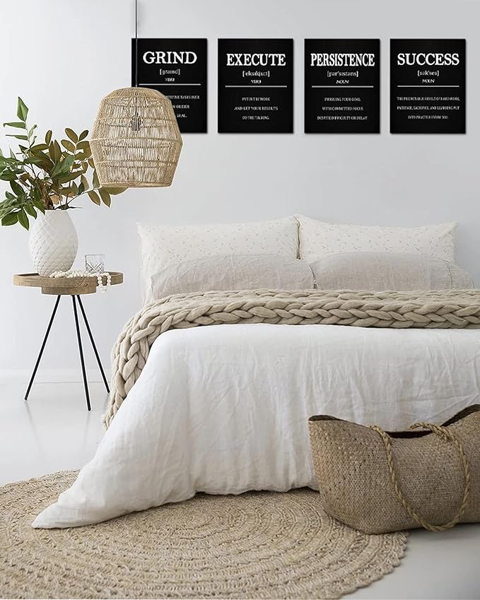 Inspirational Office Canvas Wall Art with Wooden Frames,Motivational Wall Decor for Office,Positive Affirmations Quotes Wall Art for Living Room,Sayings for Wall Decor,8” x10” x4 PCS (Wood Frames)