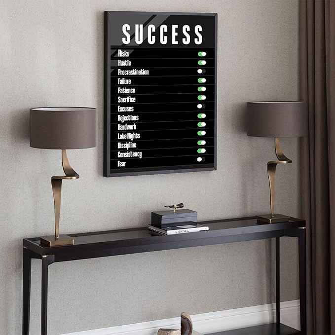 Trendy Success Settings Wall Art Motivational Quotes Inspirational Canvas Poster Large Motto Modern Encouraging Sign Prints Painting For Office Living Room Wall Decor 8x12in Framed