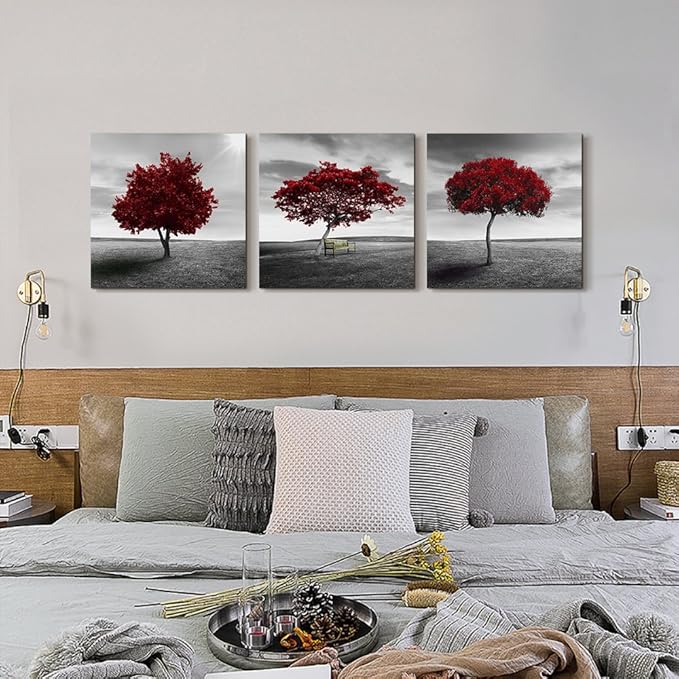 Canvas Wall Art for living room Bathroom wall decor-Panoramic black and white mangrove- 16" x 16" 3 Pieces Framed Canvas Prints Watercolor Modern scenery Office bedroom Home kitchen Decor picture