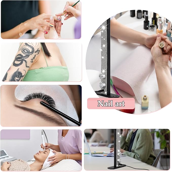 Upgraded Half Moon Light for Desk, Foldable LED Nail Tech Lamp, 3000-6000K Brightness Adjustable, Pink