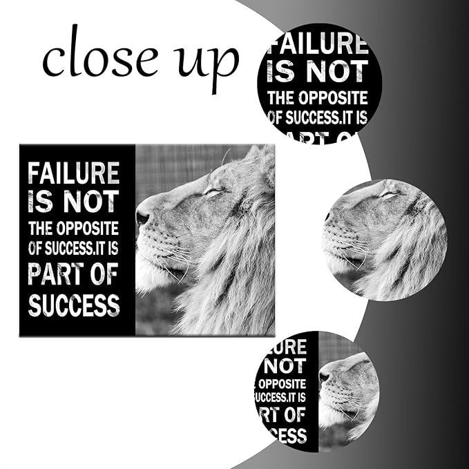 Success Motivational Canvas Wall Art Large Size Painting Poster Lion Inspirational Entrepreneur Quotes Picture Print Artwork for Living Room Office Gym Classroom Stretched and Framed [40''Wx 30''H]