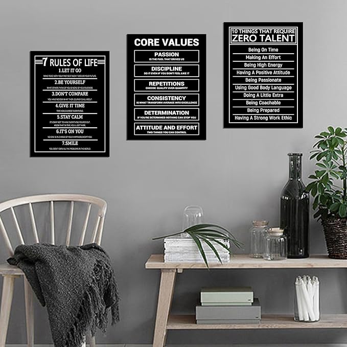 Inspirational Painting Wall Art 3 Pieces Canvas Print Office Wall Decor Poster Inspiring Ten Things That Require Zero Talent Pictures Print Artwork for Bedroom Gym Office Framed [36''Wx 16''H]