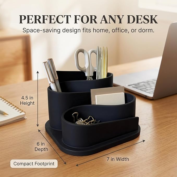 OAKOA Black Desk Organizer with Pen Holder - Aesthetic Desk Accessories for Women Office - Black Pencil Holder for Desk - Desktop Organizer Caddy - Cute Desk Decor