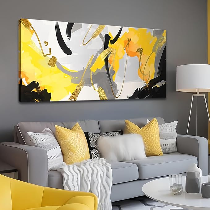 weiyiart Wall Art Yellow Abstract Wall Art Prints Framed Ready to Hang Canvas Wall Art Modern Fantasy Paintings Artwork Large Size for Living Room Bedroom Office Decoration 20"x40"inches