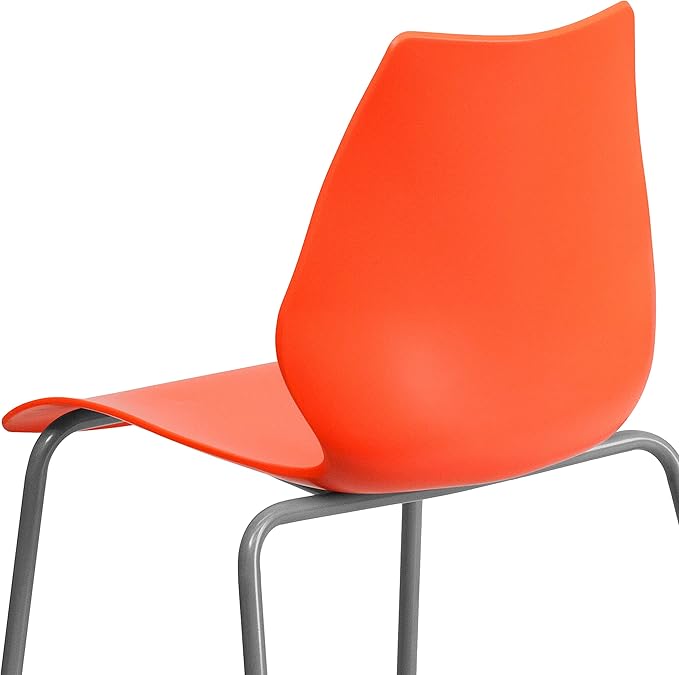 Flash Furniture HERCULES Series 770 lb. Capacity Orange Stack Chair with Lumbar Support and Silver Frame