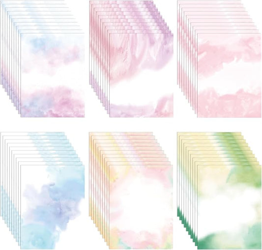 60 Sheets Watercolored Stationery Paper, 8.5 x 11 inch Double-Sided Pastel Paper for Writing Letters and Invitations(Style 02)
