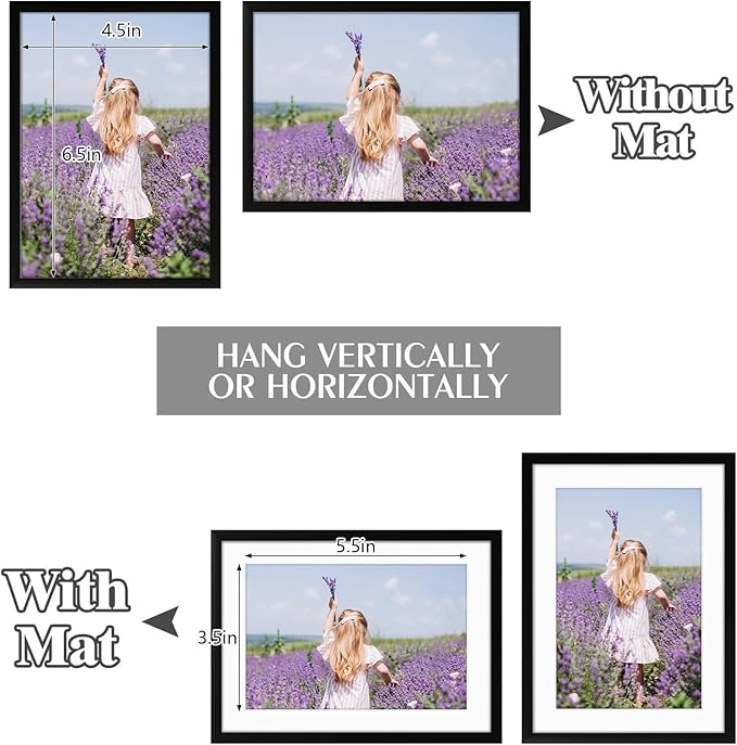 Golden State Art, Gallery Wall Frame Set of 6 - Black 5x7 Aluminum Photo Frames with Mat for 4x6 Pictures - 5 x 7 inch Metal Frame with Real Glass Cover - Elegant Home or Office Decor