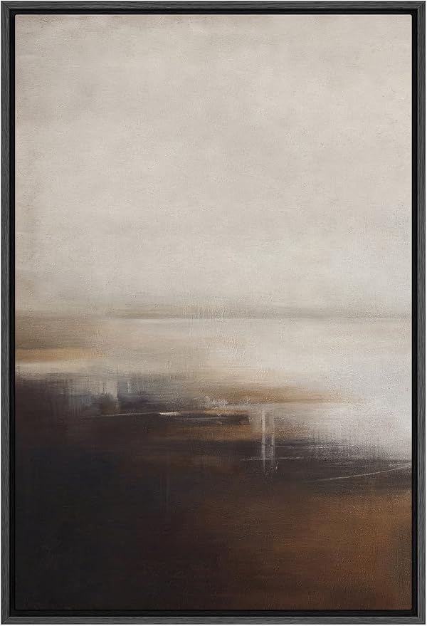 SIGNFORD Framed Canvas Print Wall Art Neutral Abstract Coastal Landscape Soft Brown and Beige Hues Illustrations Modern Art Decorative Relax/Calm for Living Room, Bedroom, Office - 24"x36" Black