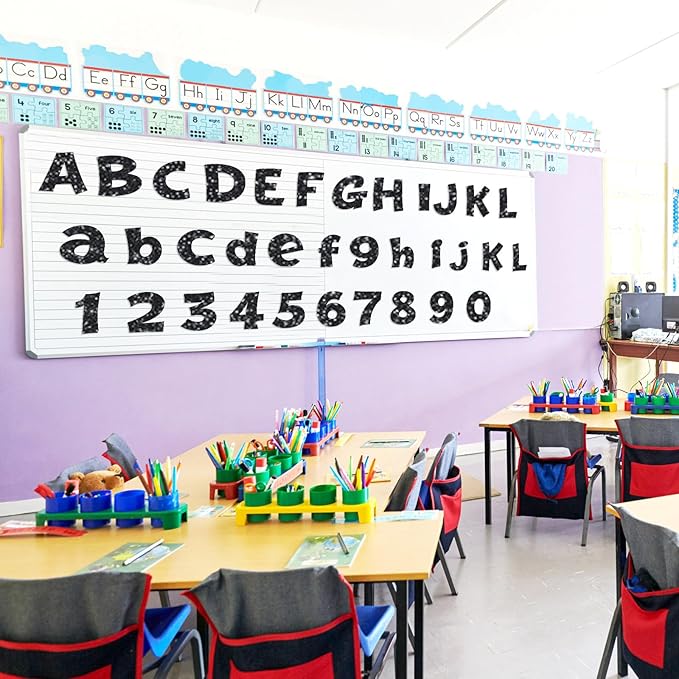 Colarr 216 Pcs Glitter Bulletin Board Letters for Classroom Number Alphabet Punctuation Symbol Cutout 4'' Die-Cut Poster Letter with Adhesive Dot School Party Holiday Decor Display(Black)
