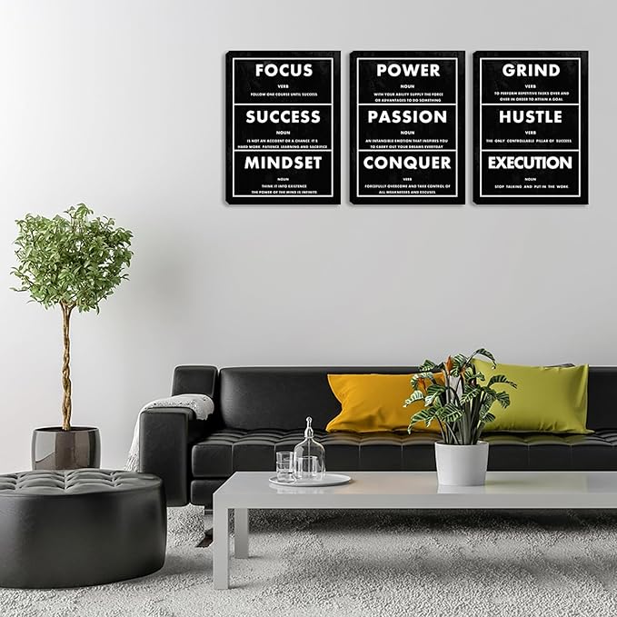 Large Motivational Office Wall Art Success Wall Decor Inspirational Canvas Paintings Black Hustle Quotes Posters Decoration Wall Picture Framed Artwork Living Room Bedroom Home (72" Wx36 H)