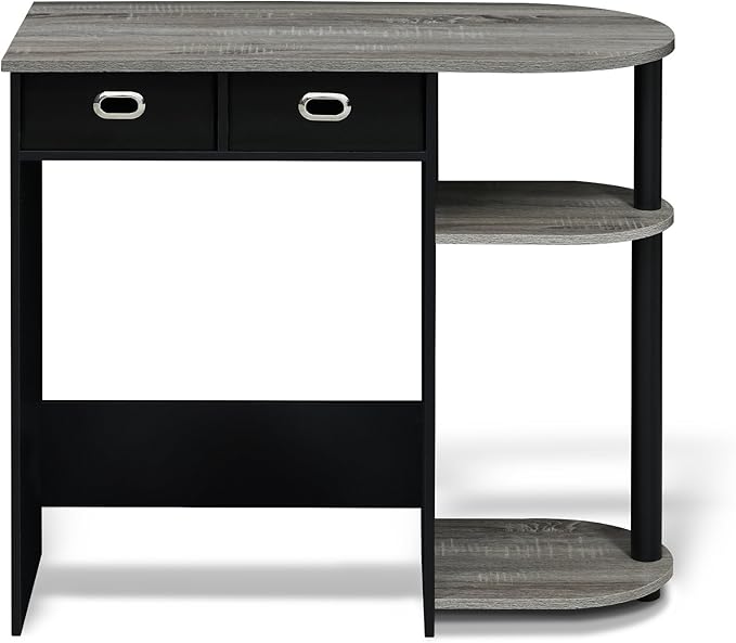 Furinno GO GREEN Desk, 31.5" Wide Gaming Desk with 2 Side Shelves and Storage Bins, Computer Desk, Office Desk for Home Office, Study Room, Dorm, Bedroom, French Oak